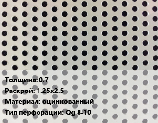 Лист перфорированный 0.7 1.25х2.5 оцинкованный Qg 8-10, шт, квадратная цена от 3190 сом / шт, где купить, условия доставки в Оше и Ошской области